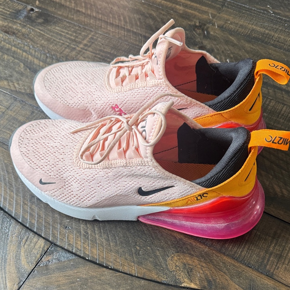 Nike Pink and Yellow Air Max 270 Shoes